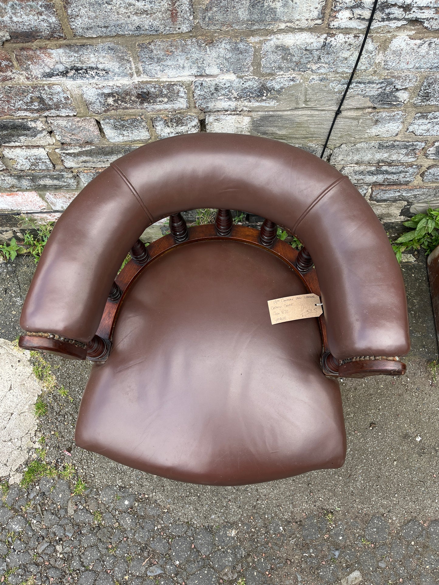 19th Century Oak Leather Captain Chair Circa 1870