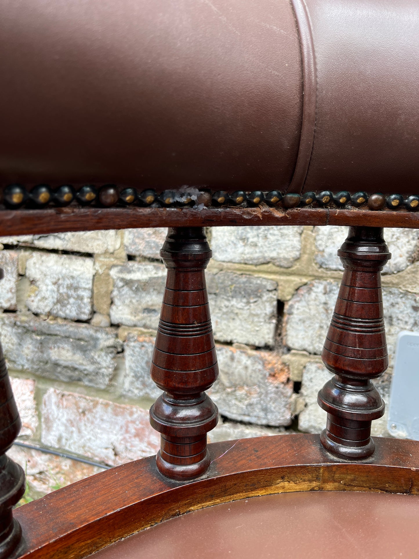 19th Century Oak Leather Captain Chair Circa 1870