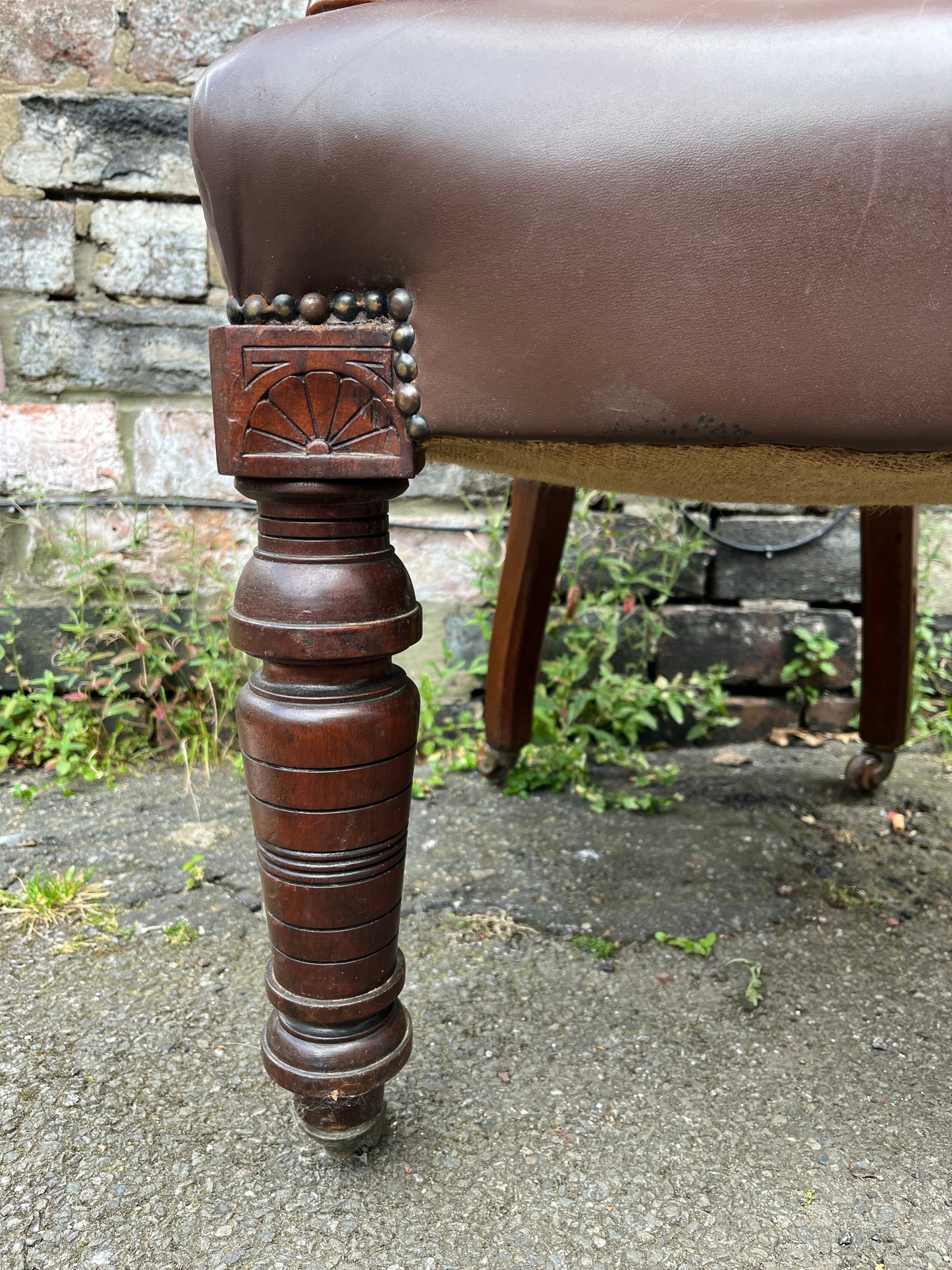 19th Century Oak Leather Captain Chair Circa 1870