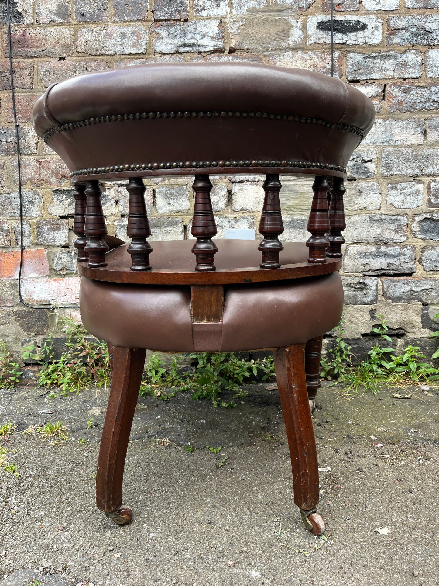 19th Century Oak Leather Captain Chair Circa 1870