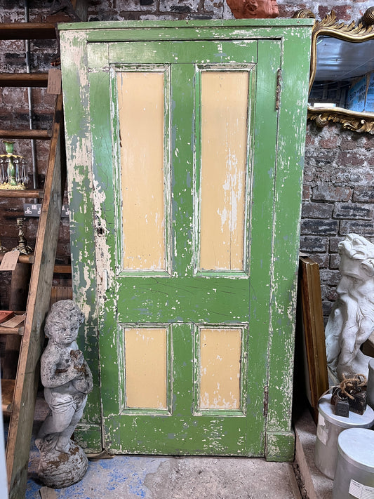 Distressed Emerald Green & Cream Cupboard with Four-Panel Door