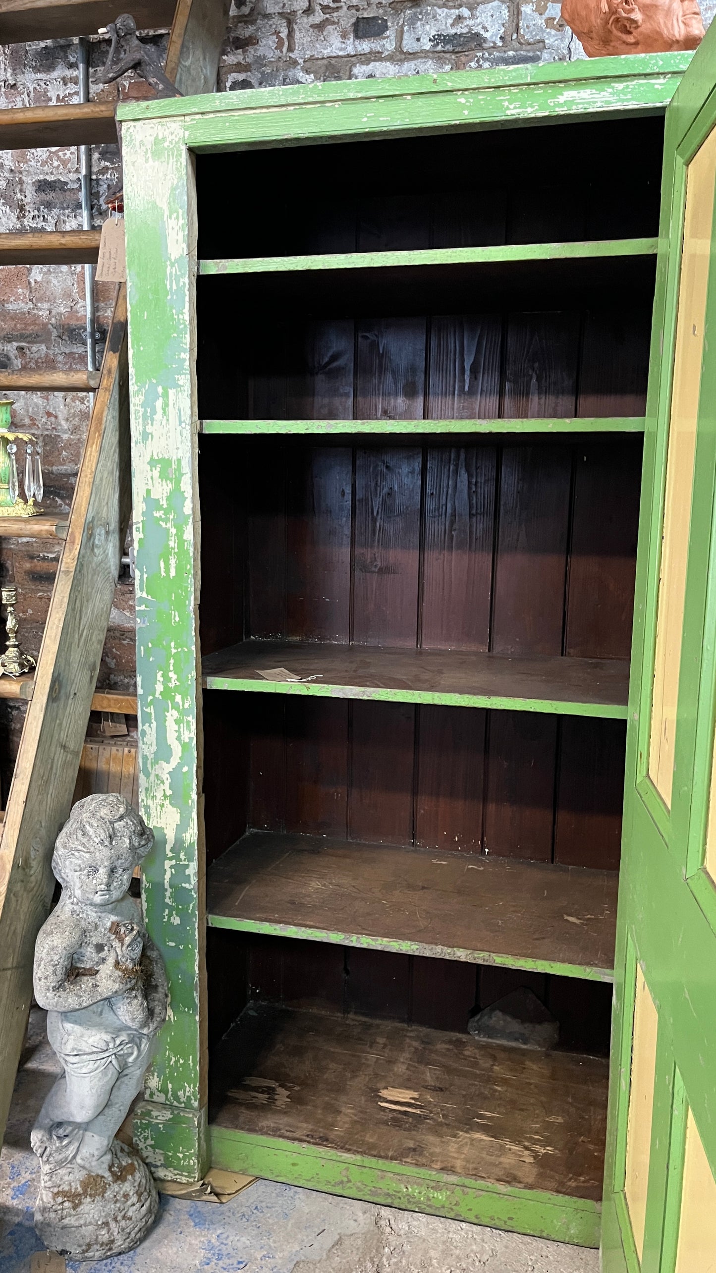 Distressed Emerald Green & Cream Cupboard with Four-Panel Door