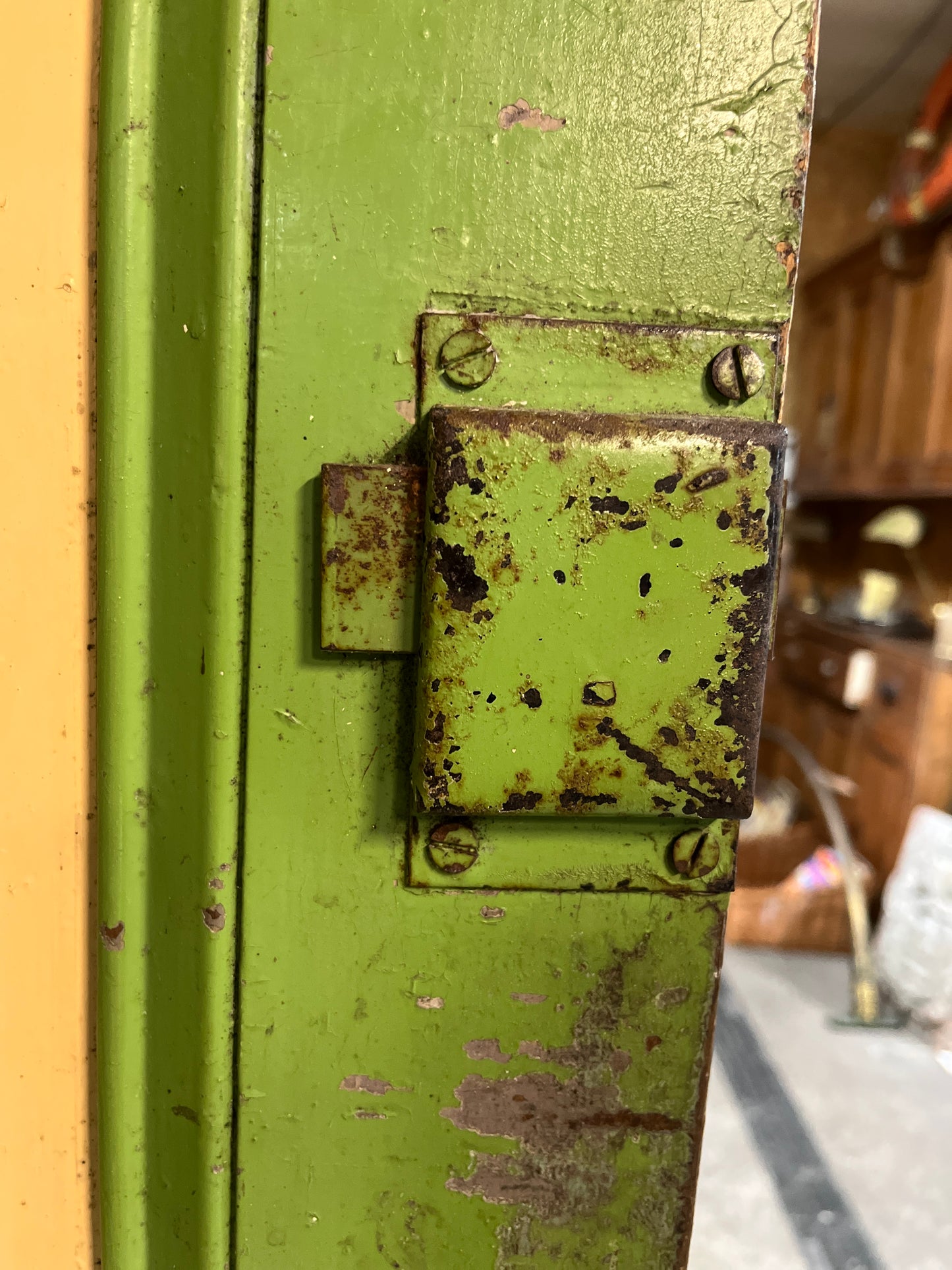 Distressed Emerald Green & Cream Cupboard with Four-Panel Door
