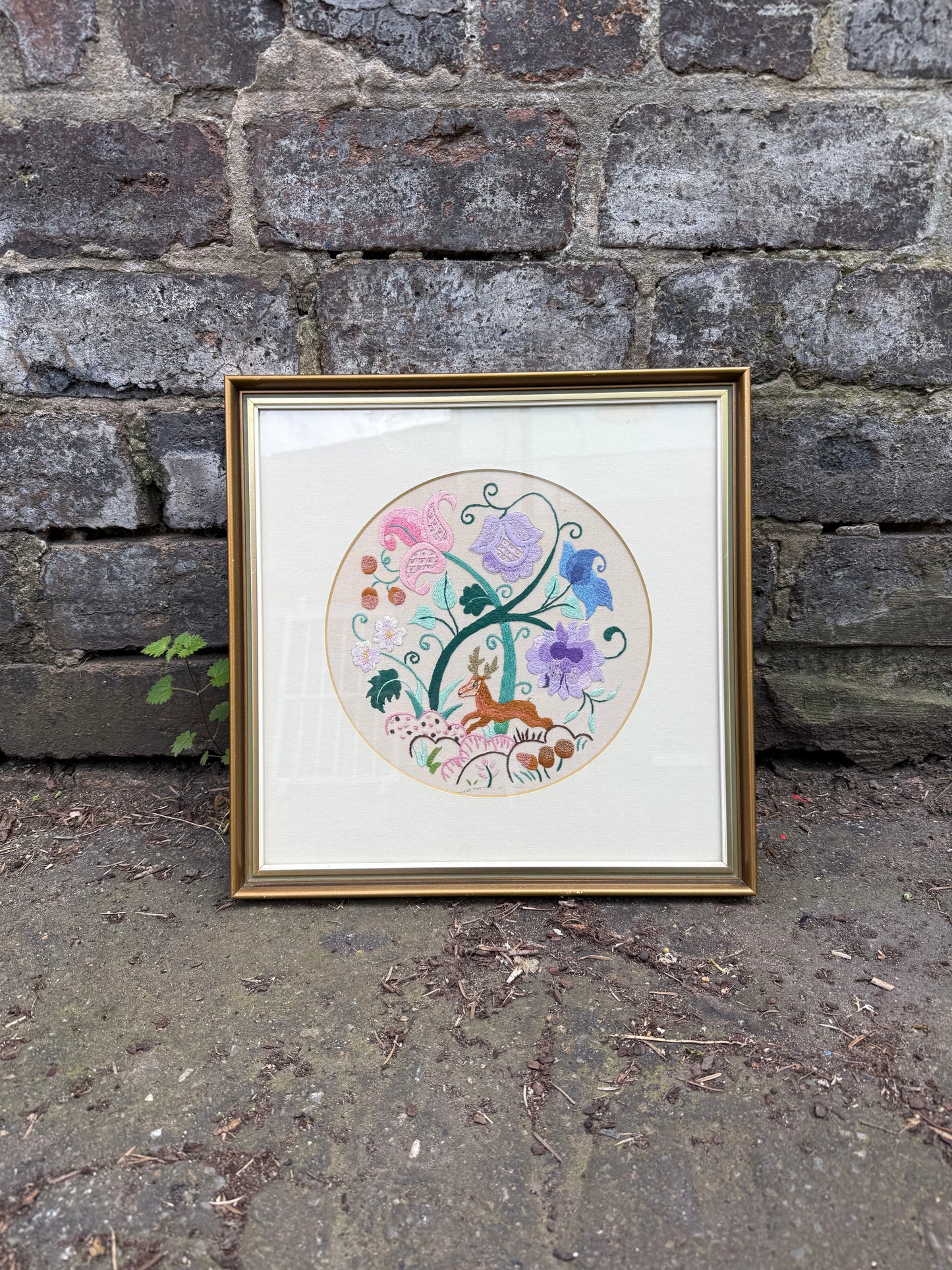 Jacobite Style Crewelwork Embroidery Panel