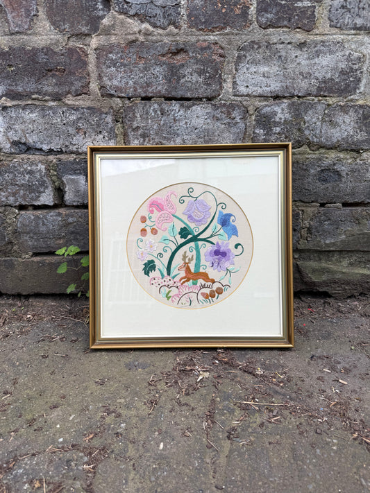 Jacobite Style Crewelwork Embroidery Panel