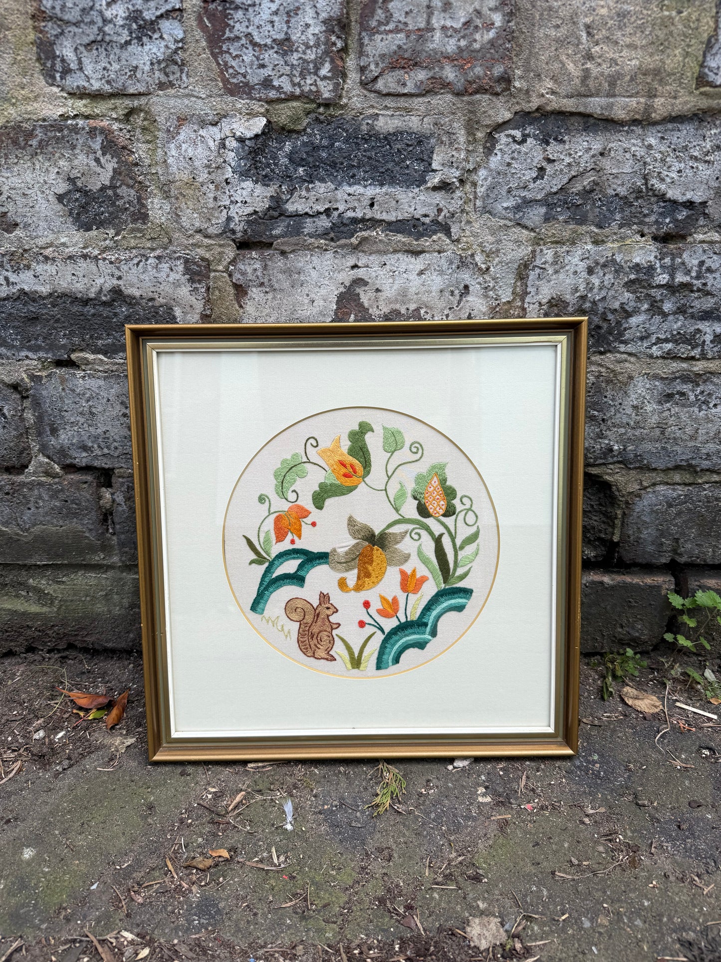 Jacobite Style Crewelwork Embroidery Panel