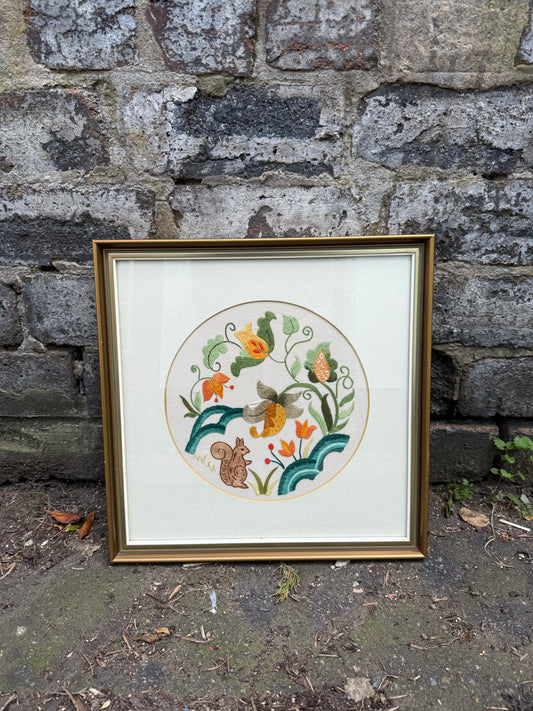 Jacobite Style Crewelwork Embroidery Panel