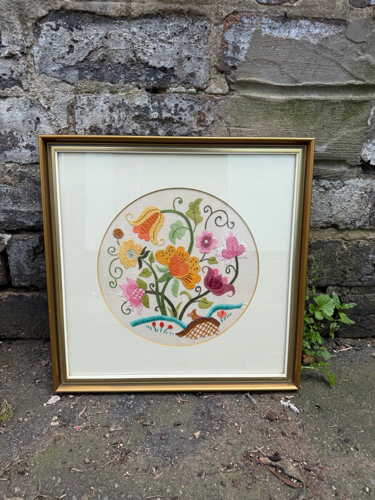 Jacobite Style Crewelwork Embroidery Panel