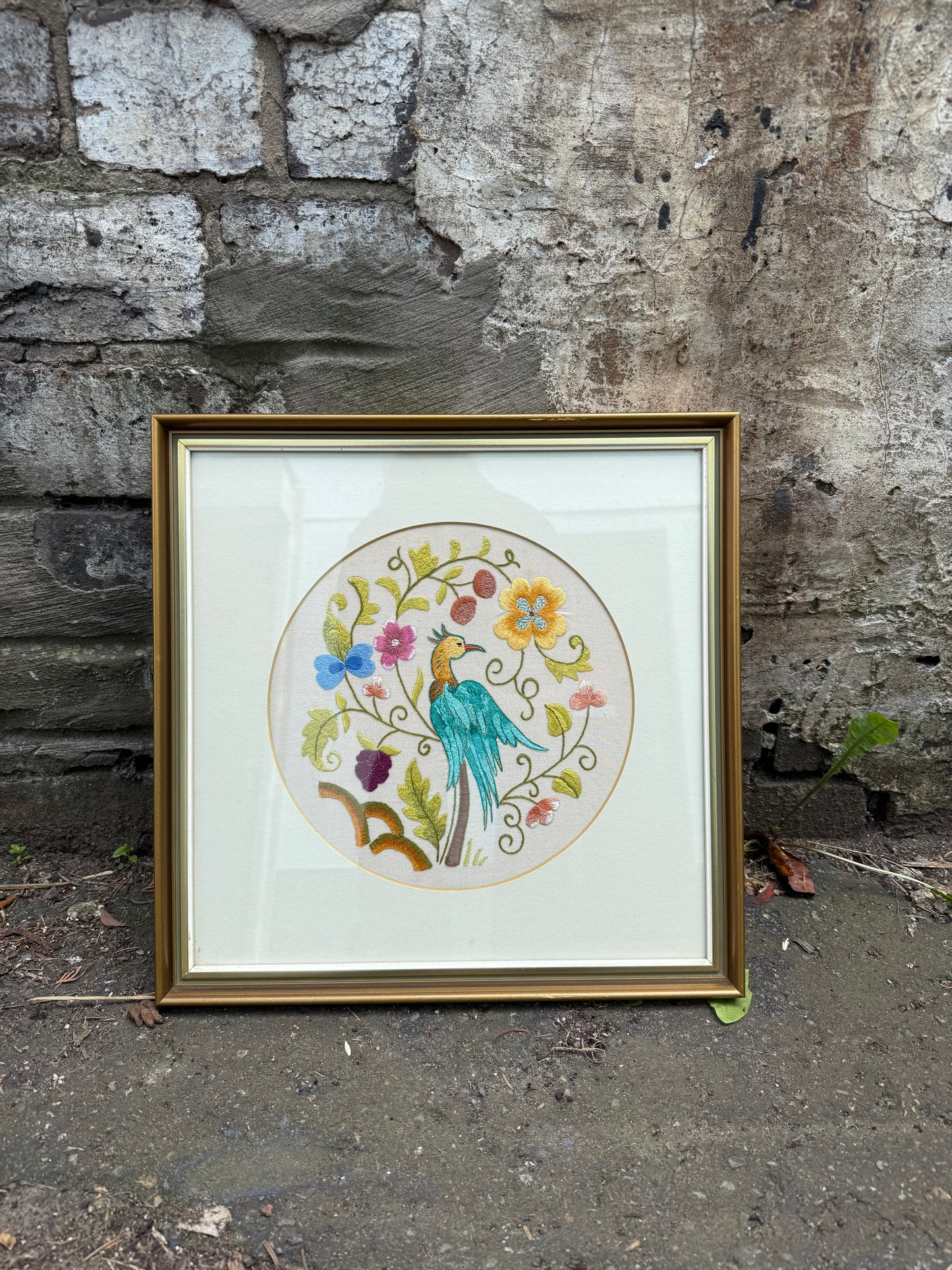 Jacobite Style Crewelwork Embroidery Panel