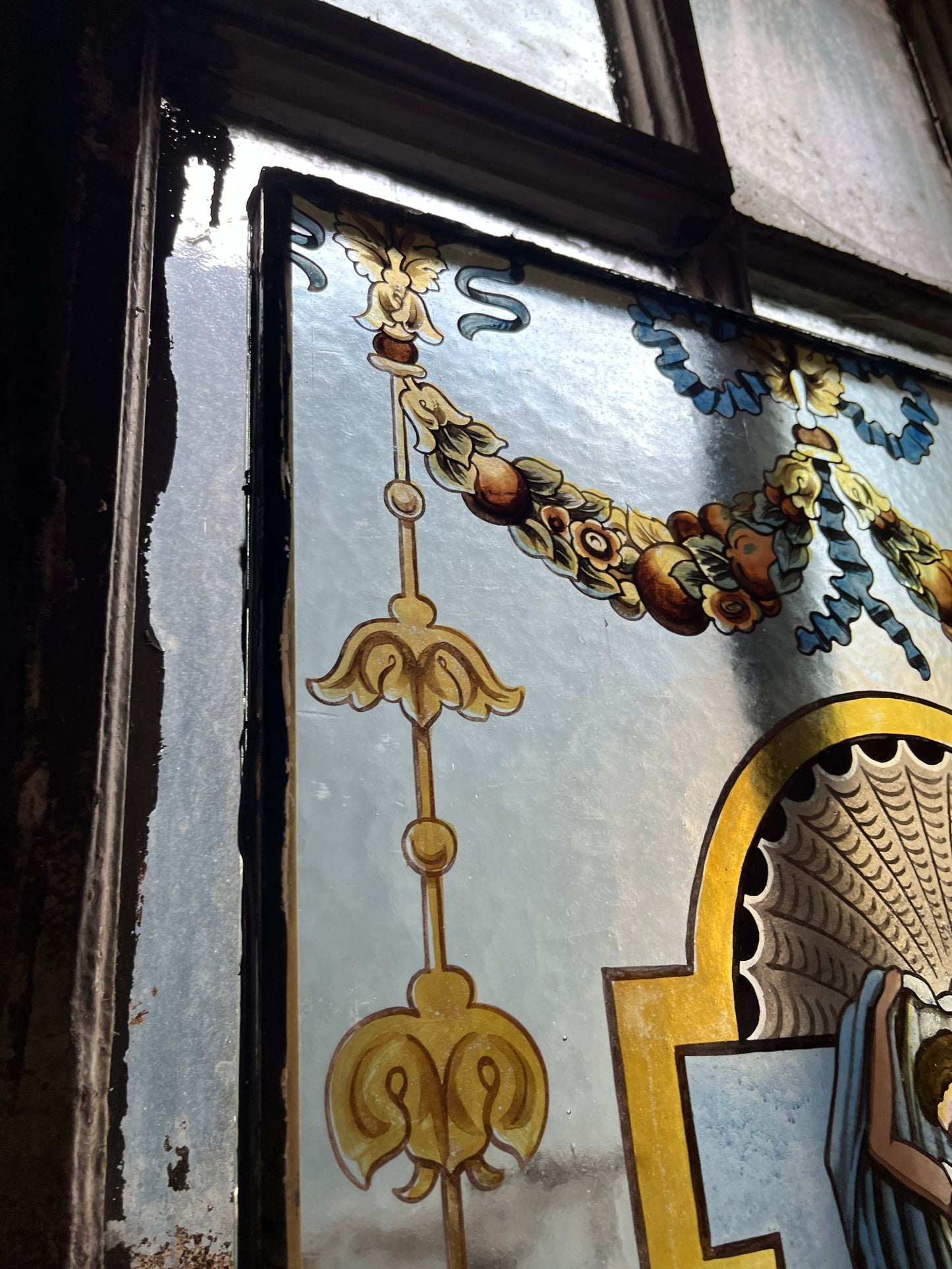 Painted Stained Glass Art of Muse with Garlands