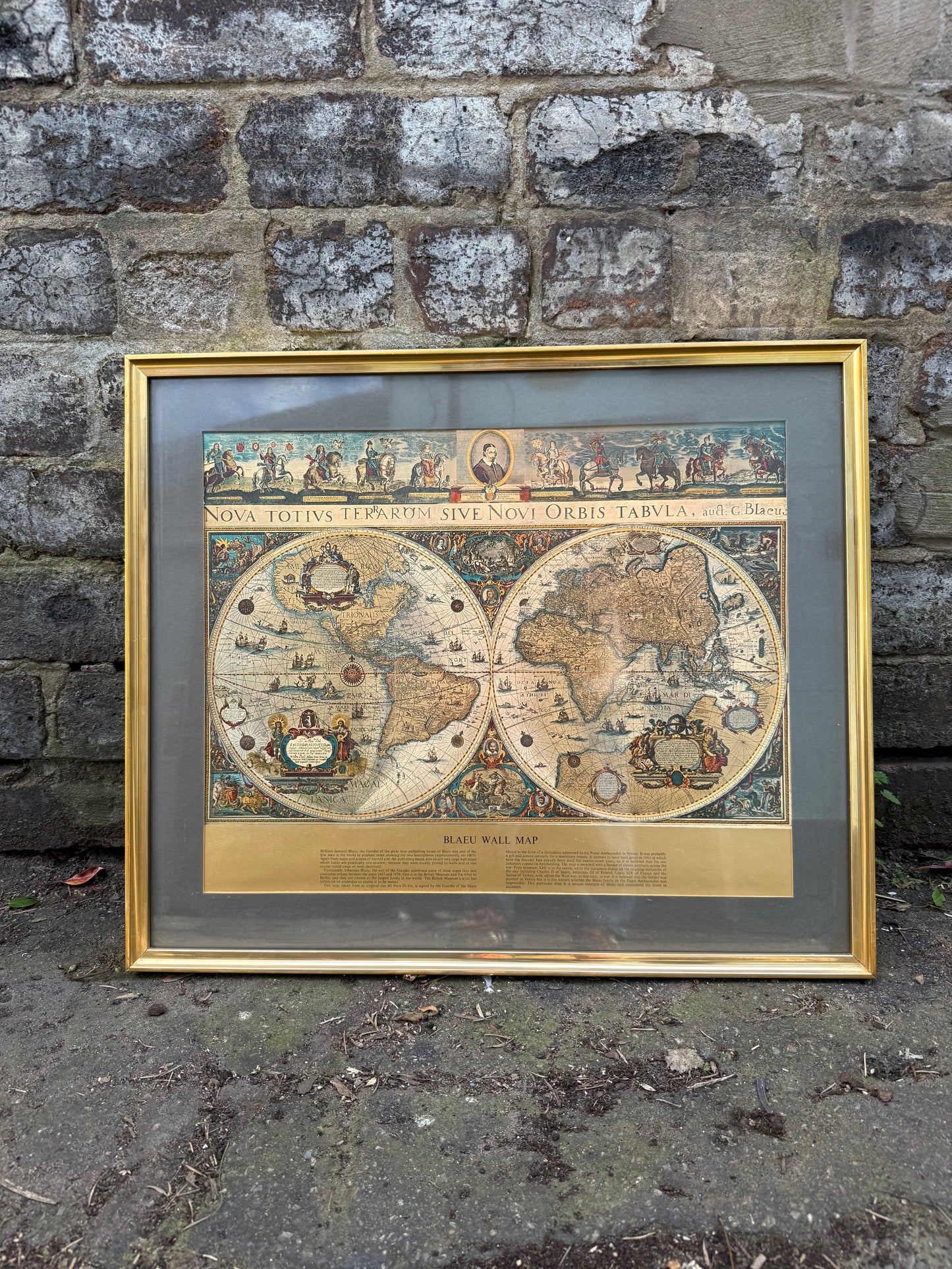 Vintage Framed Bleau Wall Map of the Old World
