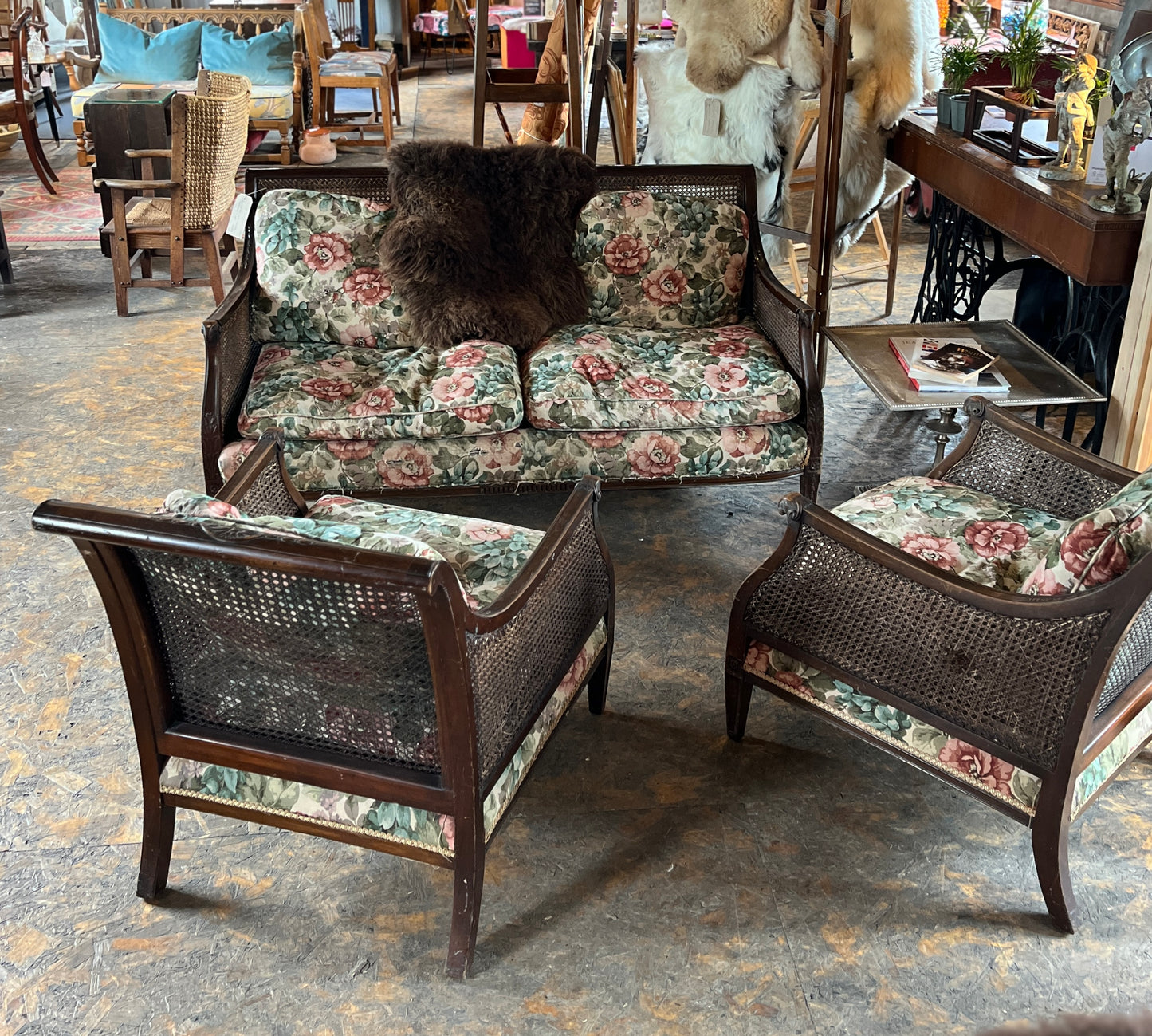 Rams Head & Dog Rose Bergère Sofa & Armchairs (Awaiting Restoration)