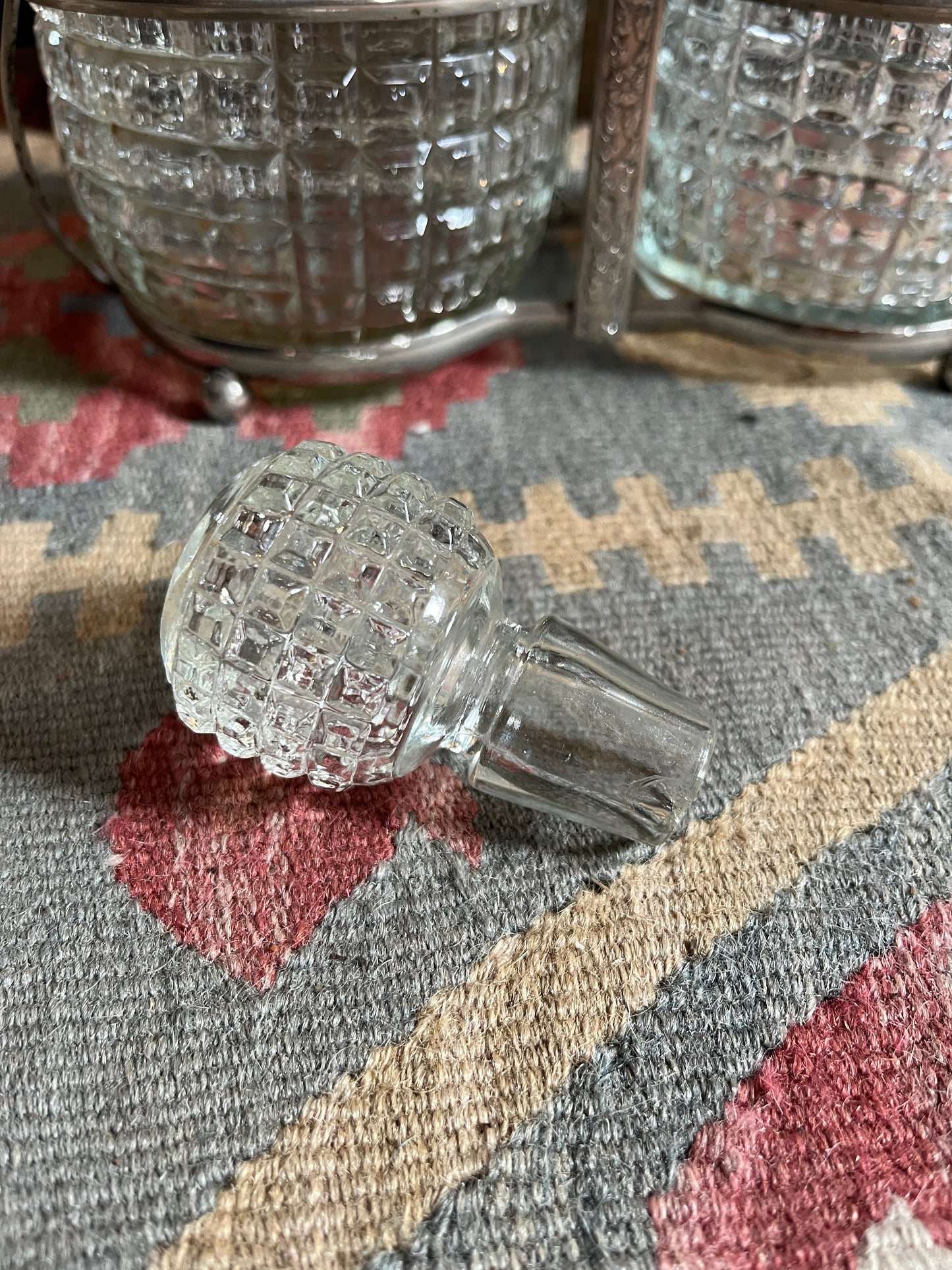 1950's Double Decanter Set in Silver Plated Stand