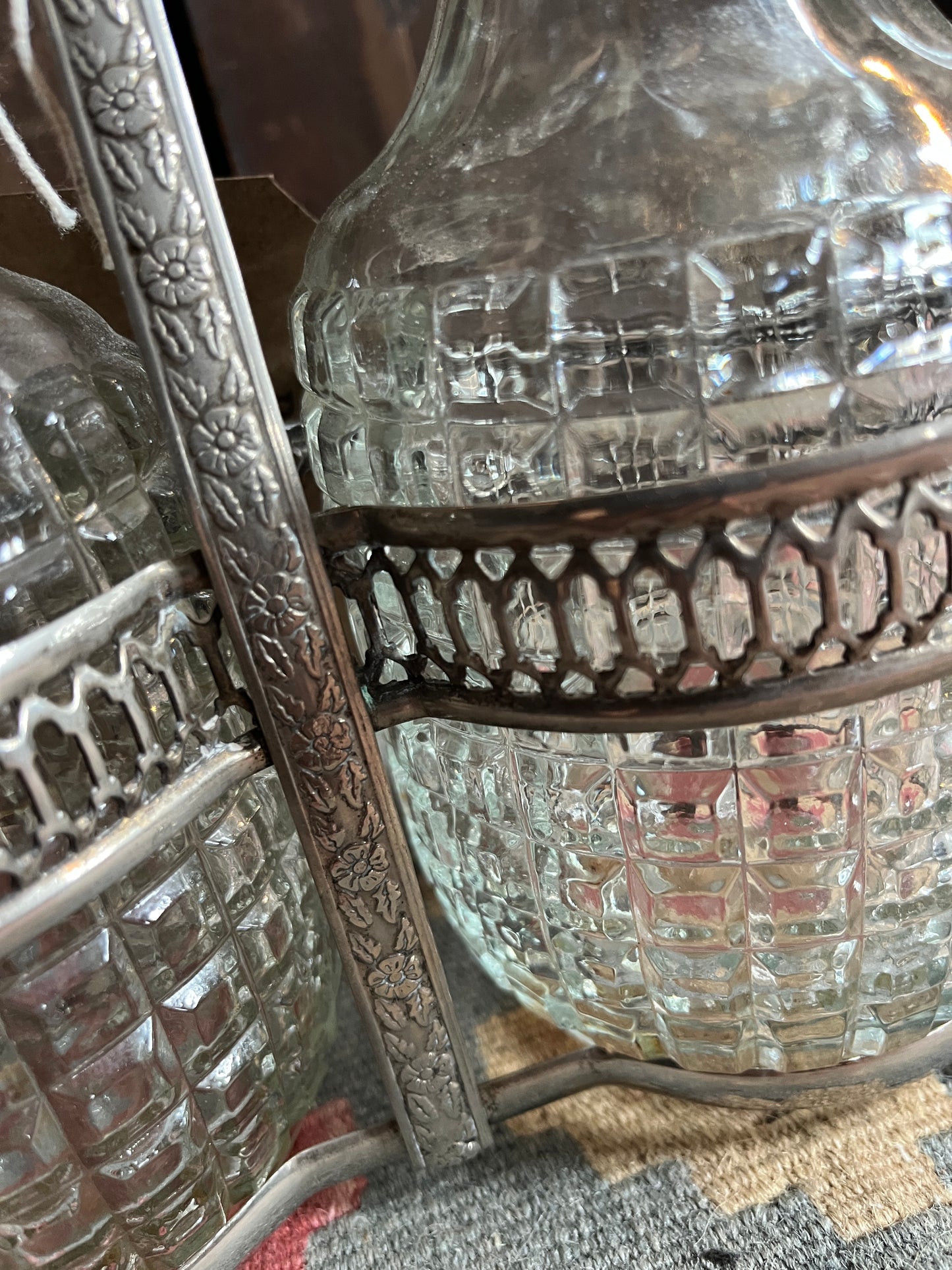 1950's Double Decanter Set in Silver Plated Stand