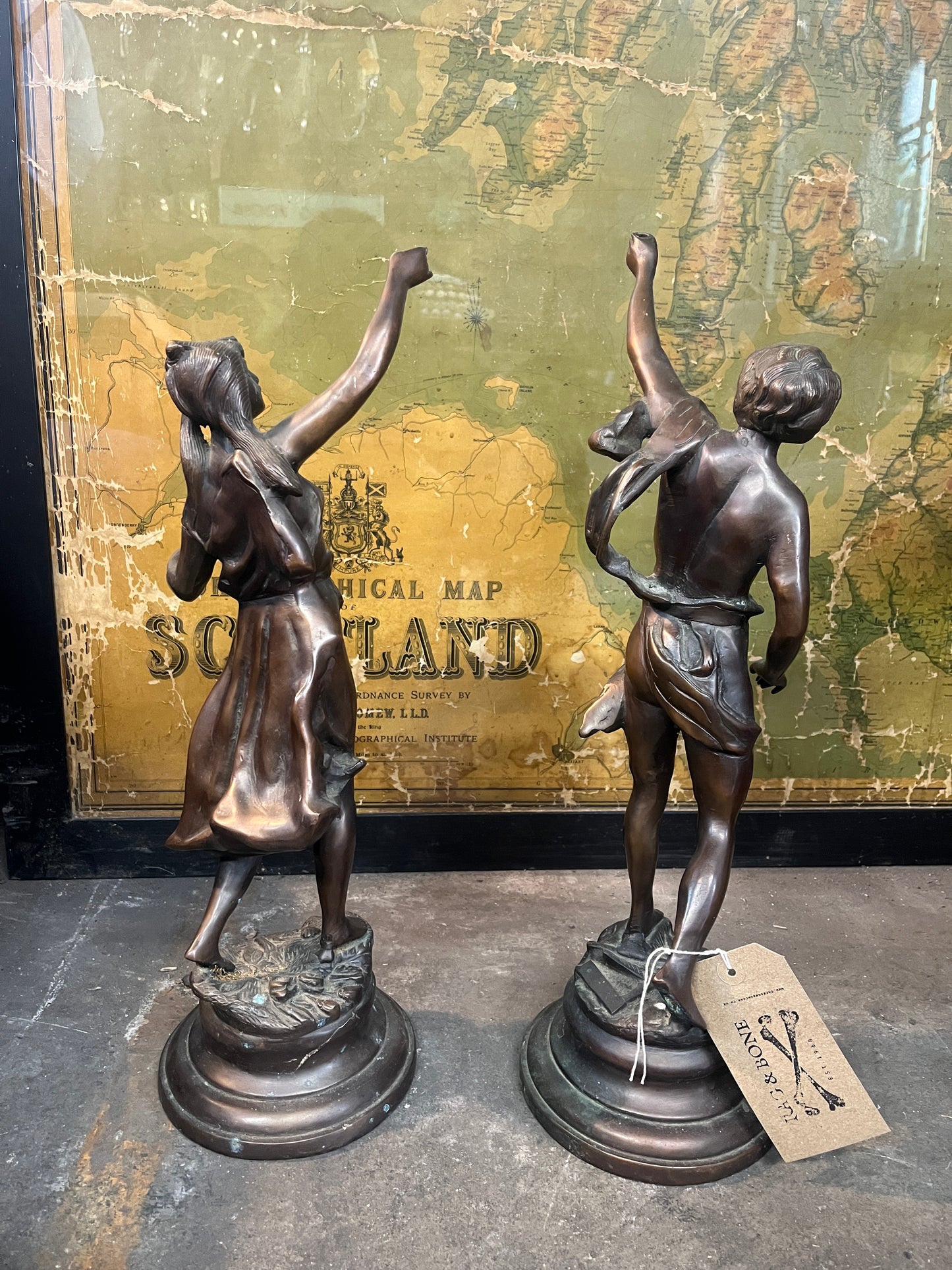 French Pair of Bronze Statues - Lady and Man