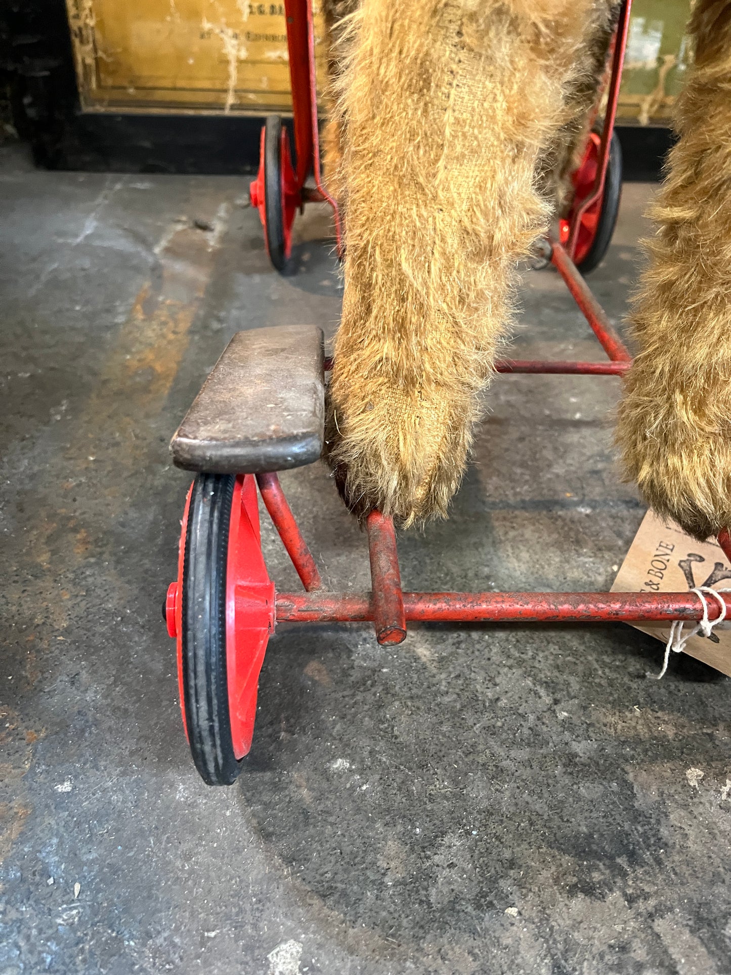 1950's Fox Terrier Mohair Dog on Wheels Push Along Walker Toy
