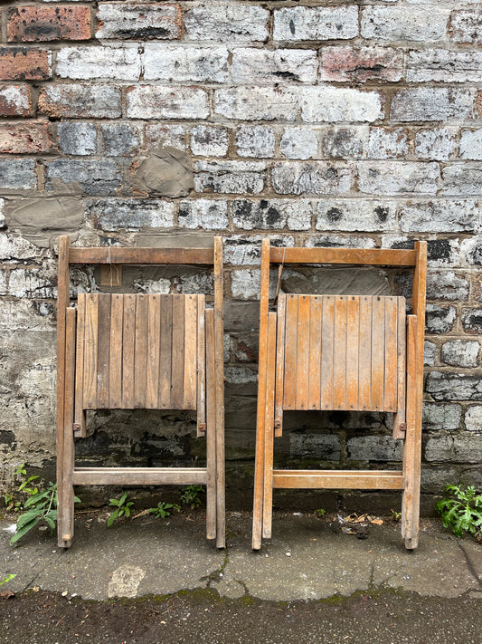 Pair of Reclaimed Wooden School Folding Chairs