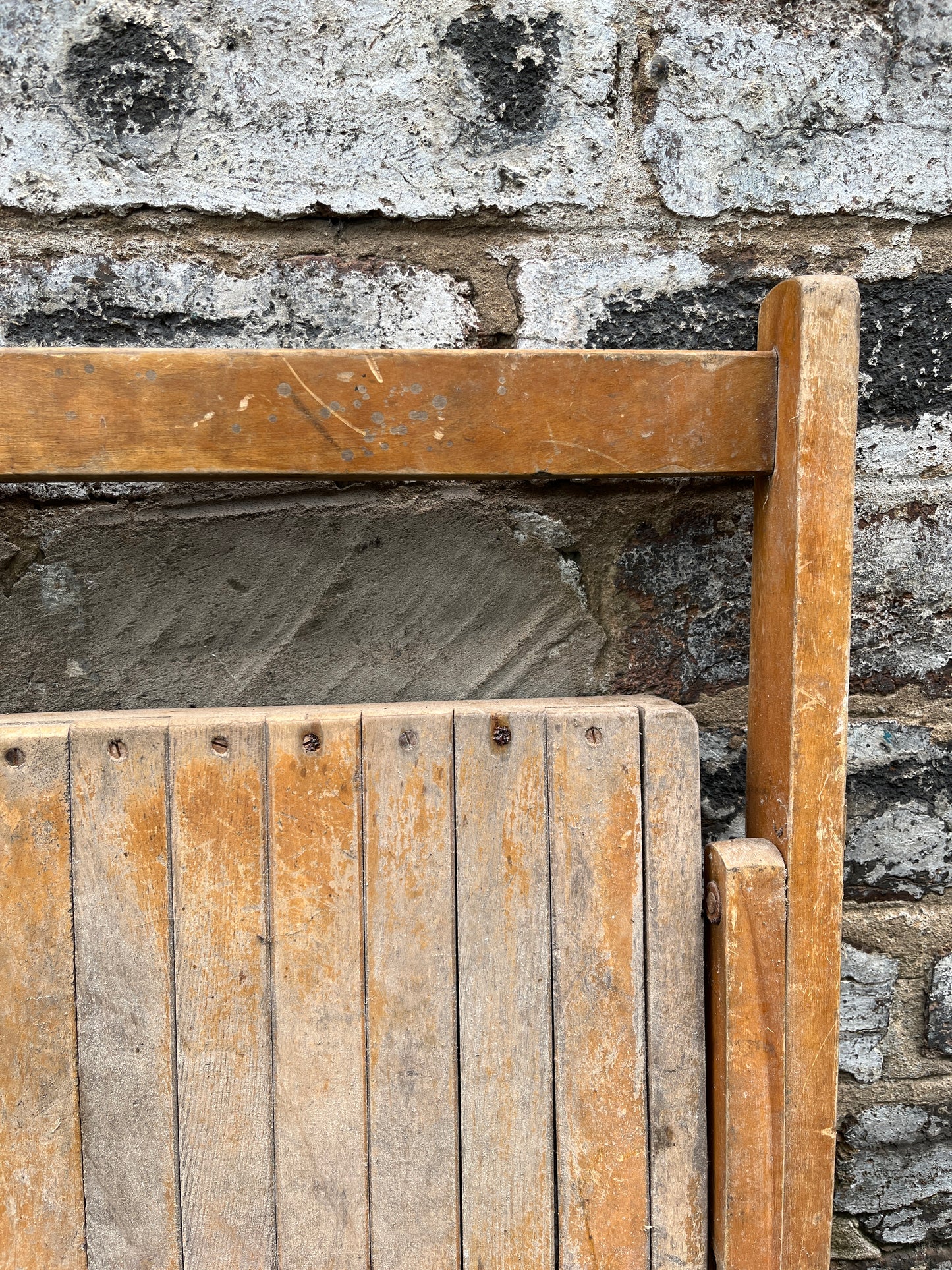 Pair of Reclaimed Wooden School Folding Chairs