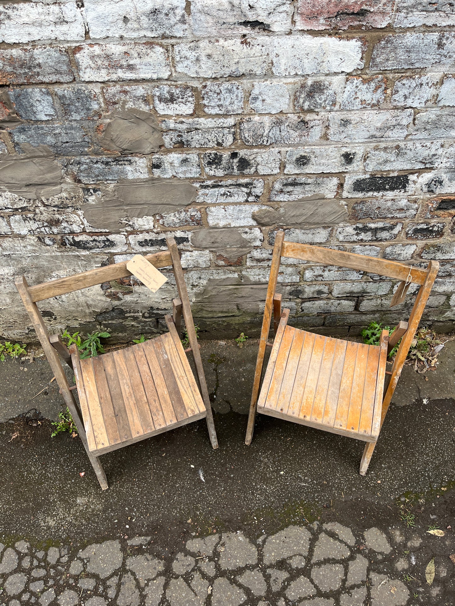 Pair of Reclaimed Wooden School Folding Chairs