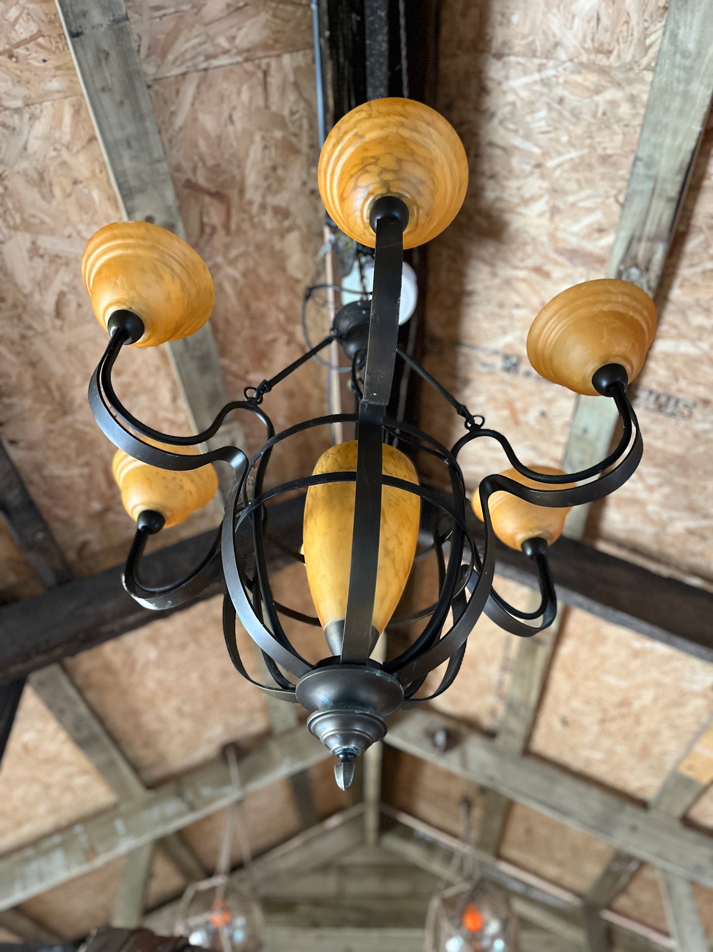 Orange / Bronze Seven Light Chandelier