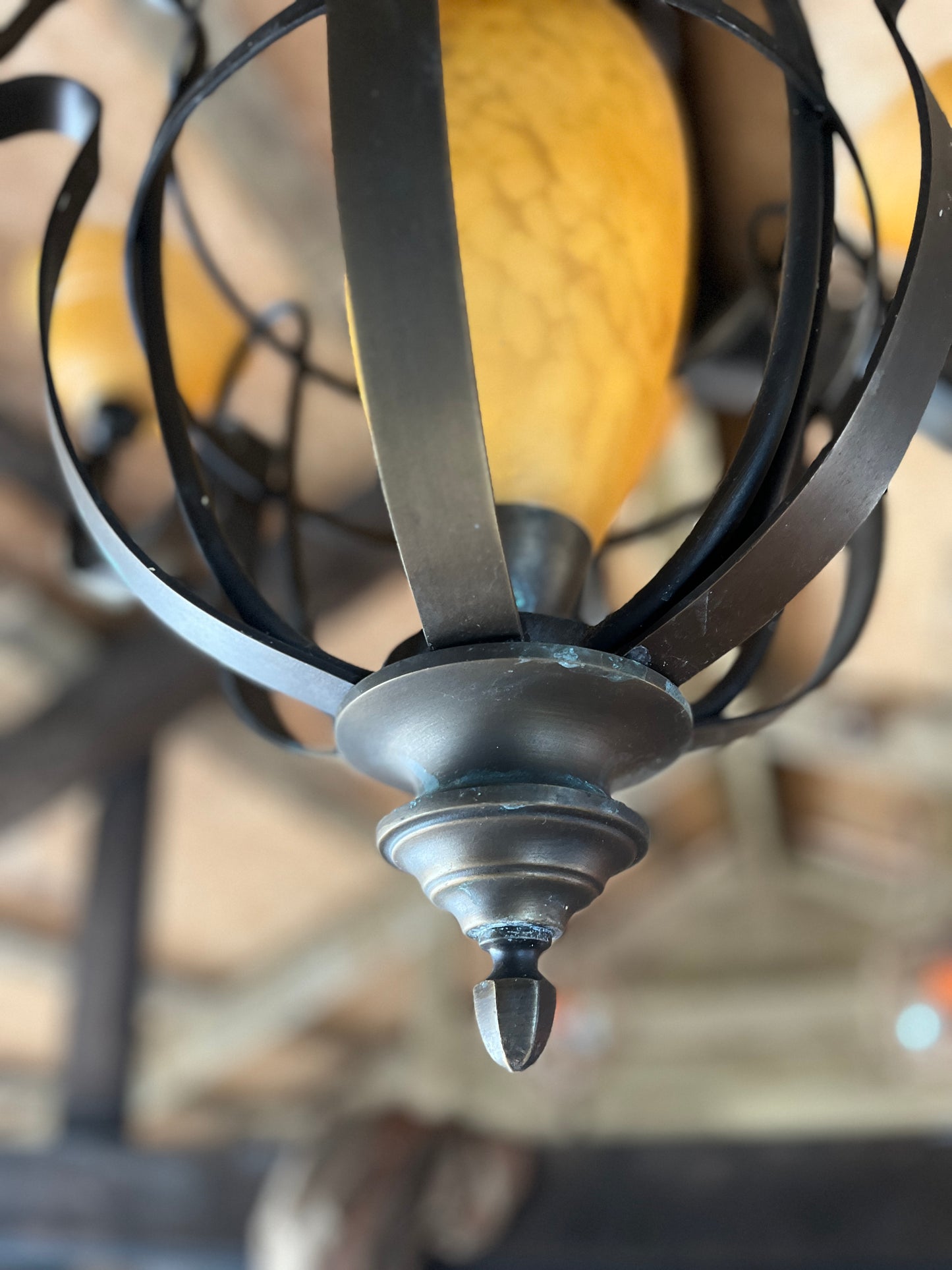 Orange / Bronze Seven Light Chandelier