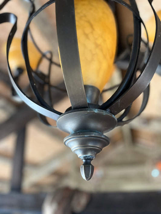 Orange / Bronze Seven Light Chandelier
