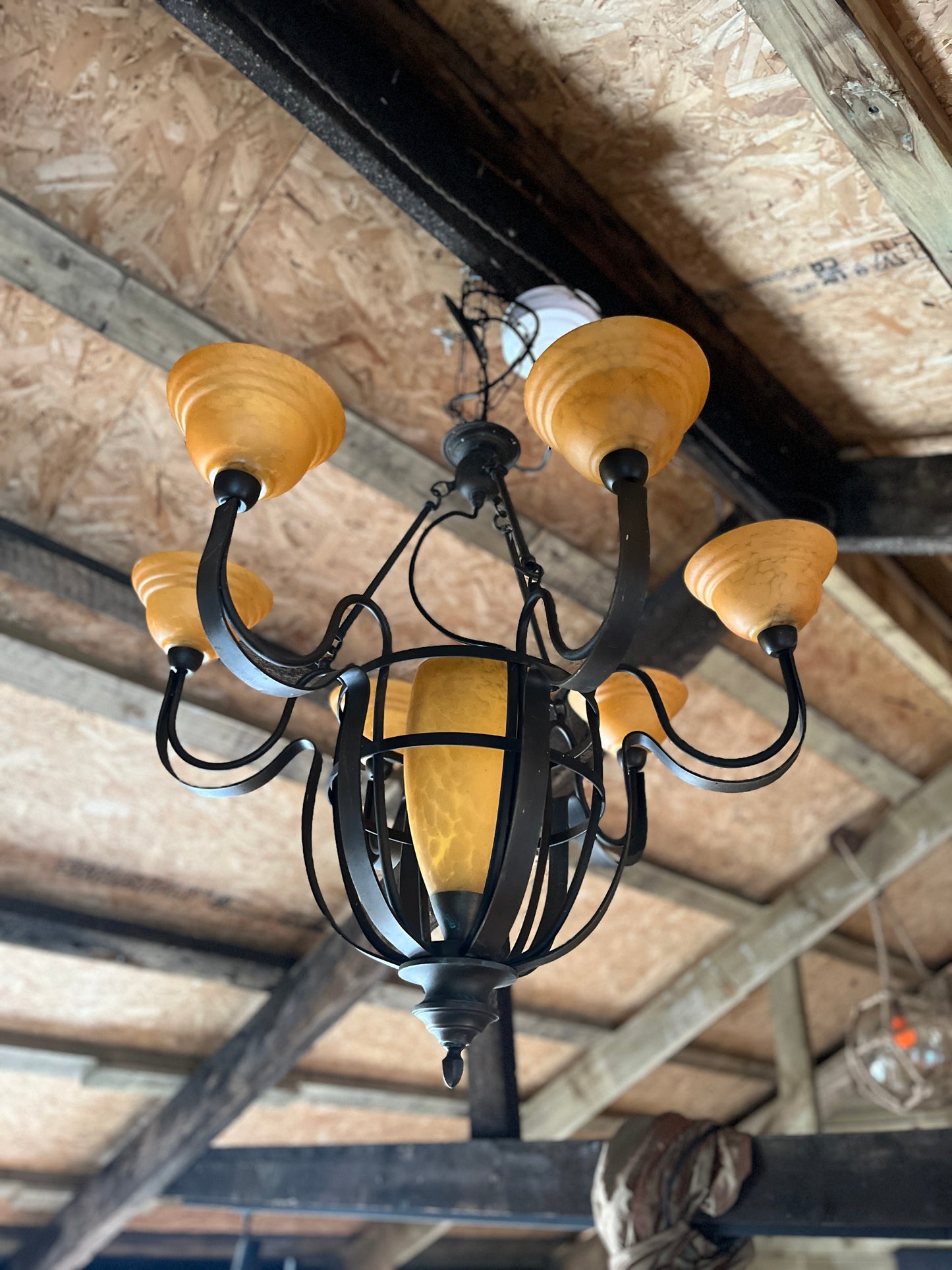 Orange / Bronze Seven Light Chandelier