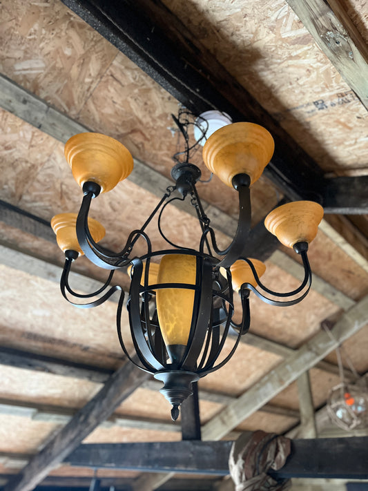 Orange / Bronze Seven Light Chandelier