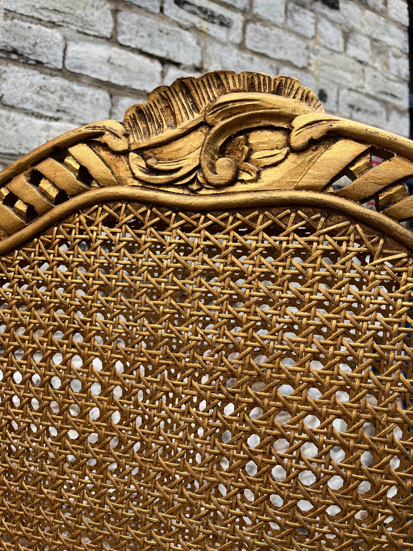 French Three Panel Screen Woven Straw Gold Decoration & Baroque Fabric 1890s
