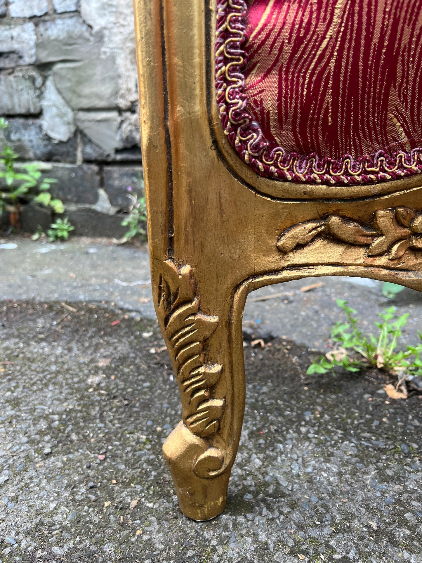 French Three Panel Screen Woven Straw Gold Decoration & Baroque Fabric 1890s