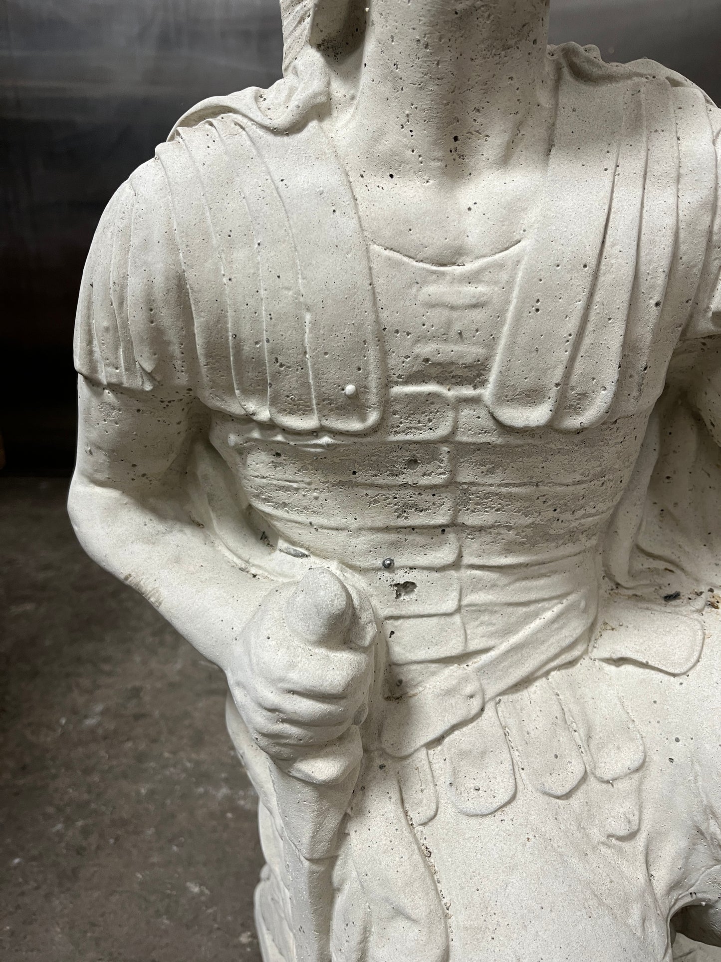 Lime Concrete Hand Cast of a Kneeling Roman Centurion