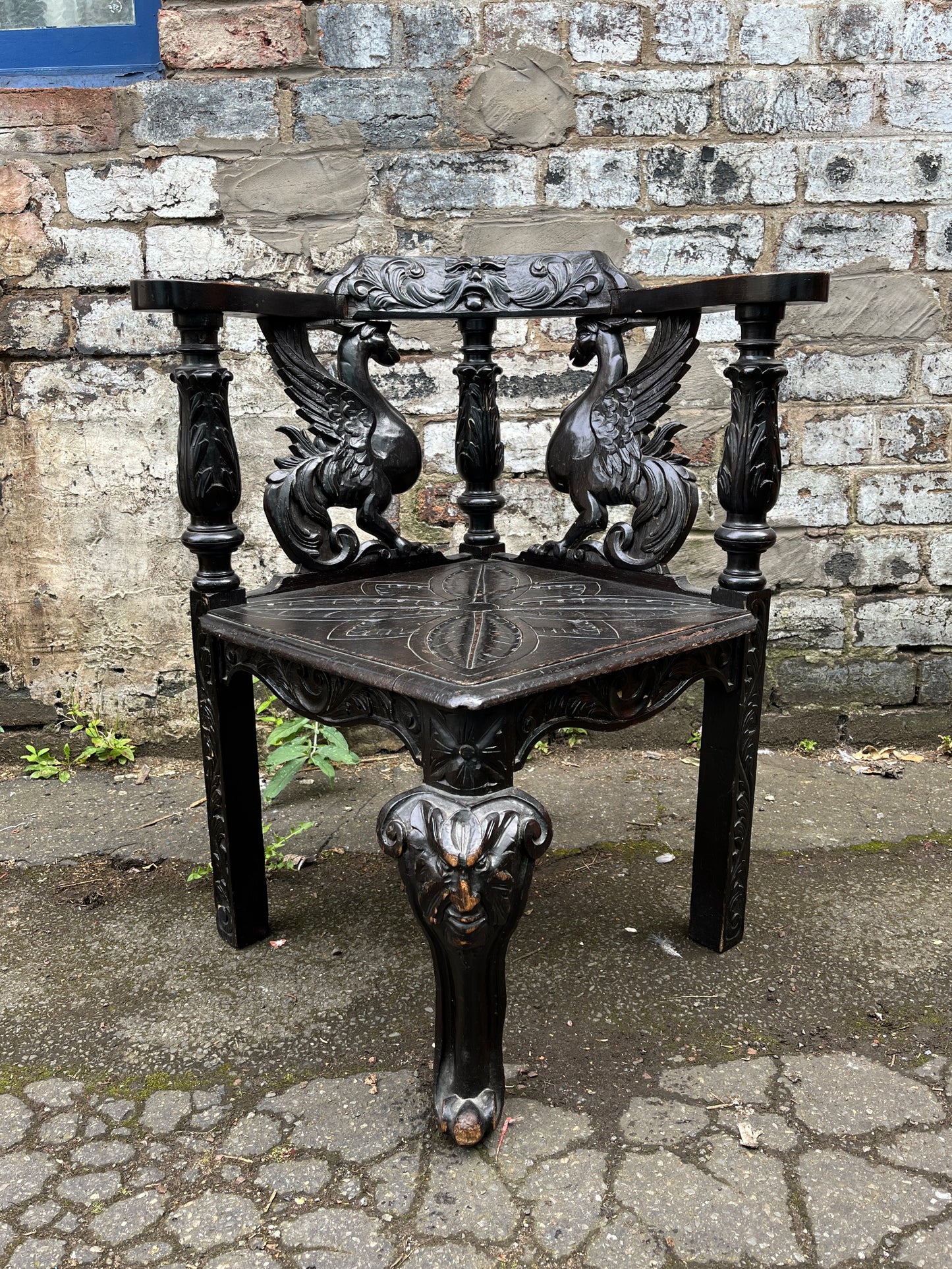 From Manx Chair Carved in English Oak with Mythical Creatures