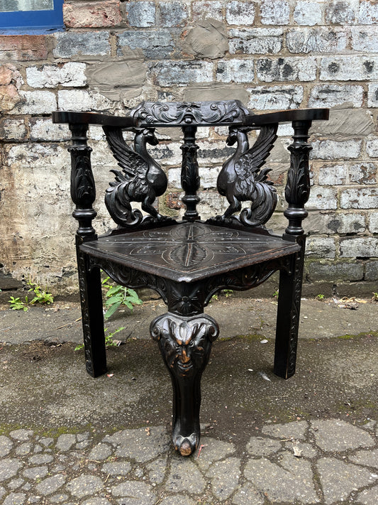 From Manx Chair Carved in English Oak with Mythical Creatures
