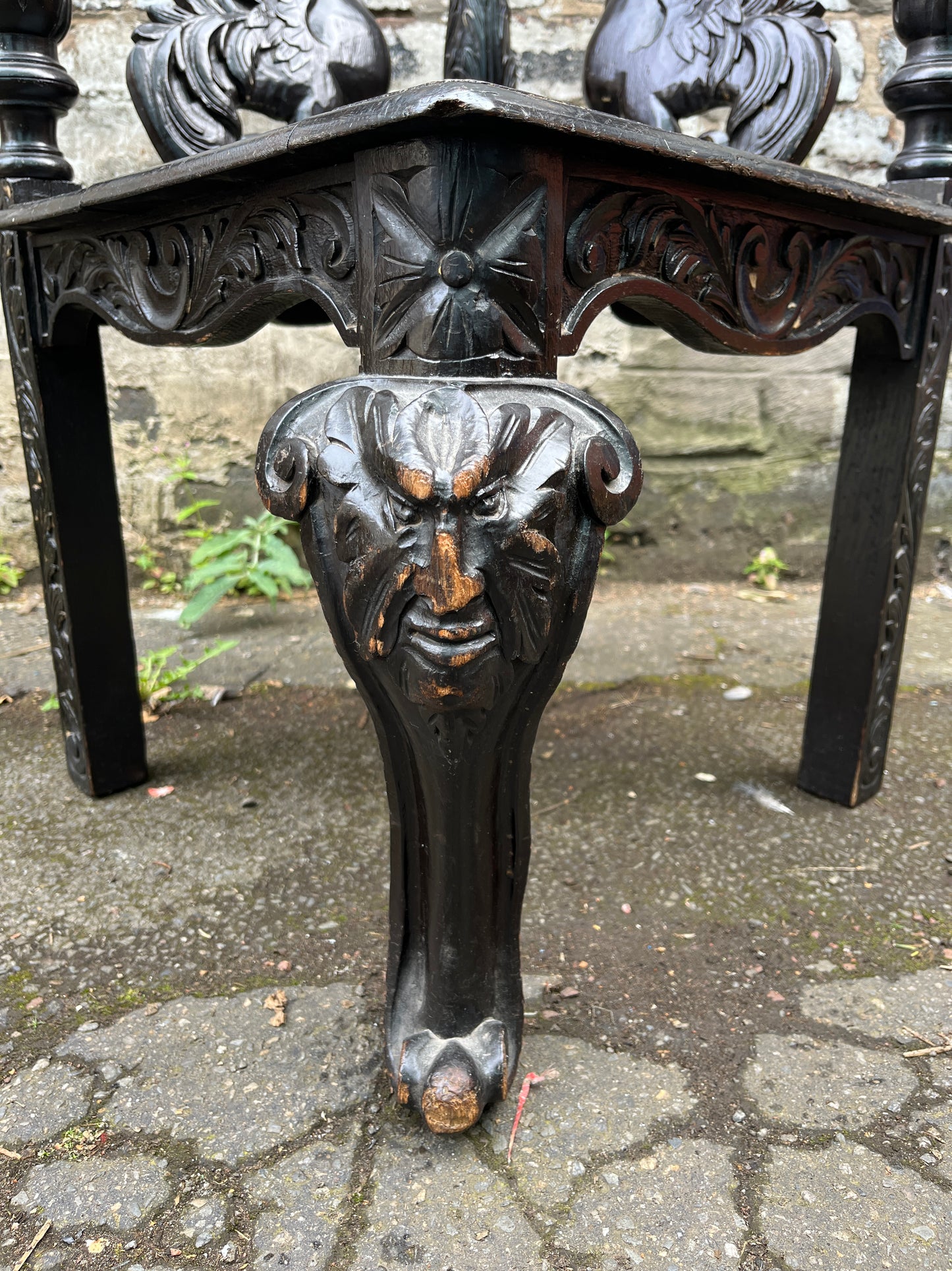 From Manx Chair Carved in English Oak with Mythical Creatures