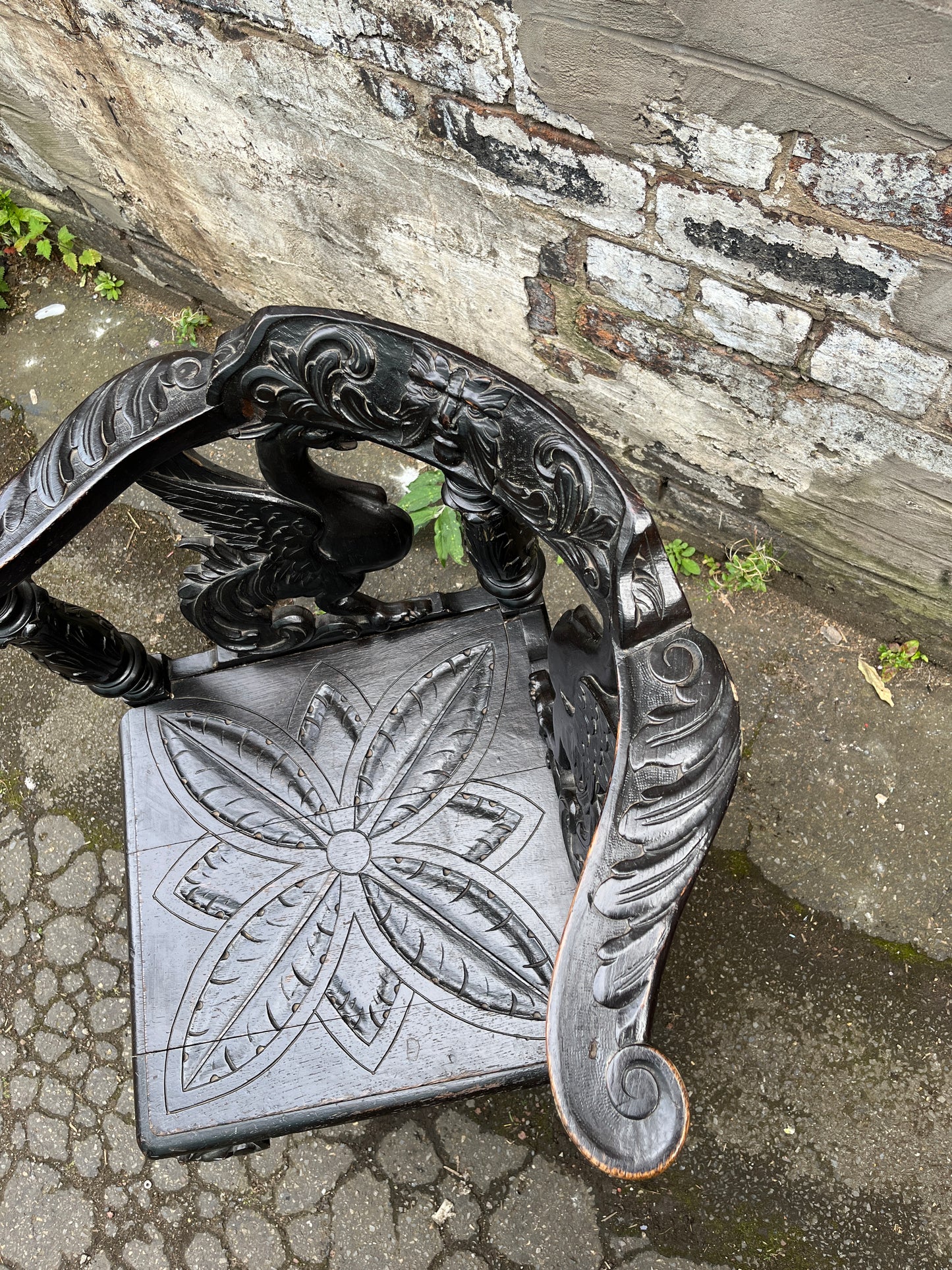 From Manx Chair Carved in English Oak with Mythical Creatures