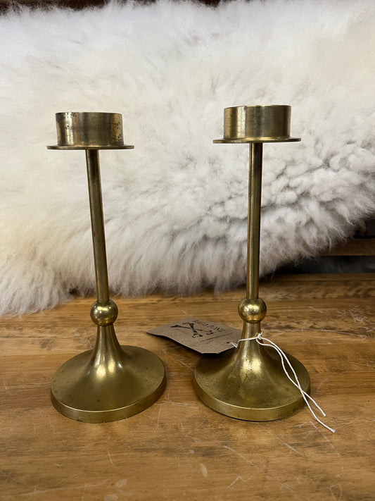 Pair Reclaimed Church Brass Tea / Candle Light Holder