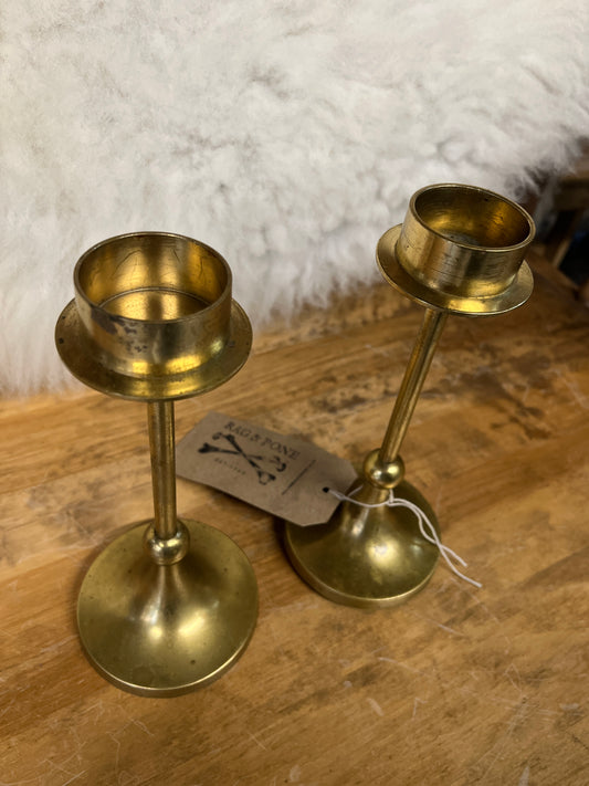 Pair Reclaimed Church Brass Tea / Candle Light Holder