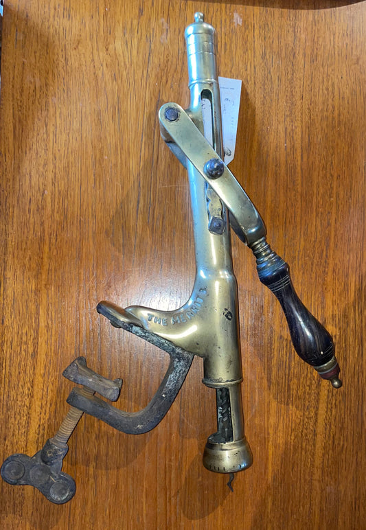 Vintage Merritt Mounted Brass Bar Top Corkscrew