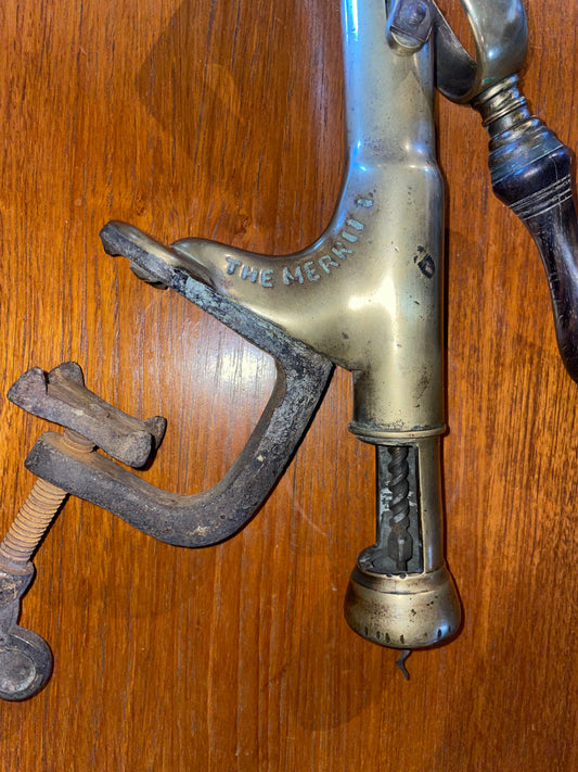 Vintage Merritt Mounted Brass Bar Top Corkscrew