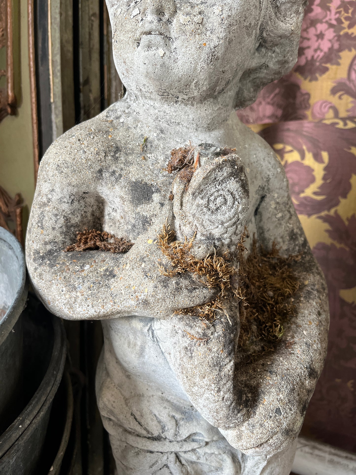 Cherub Stone Garden Statue - Fountain & Fish