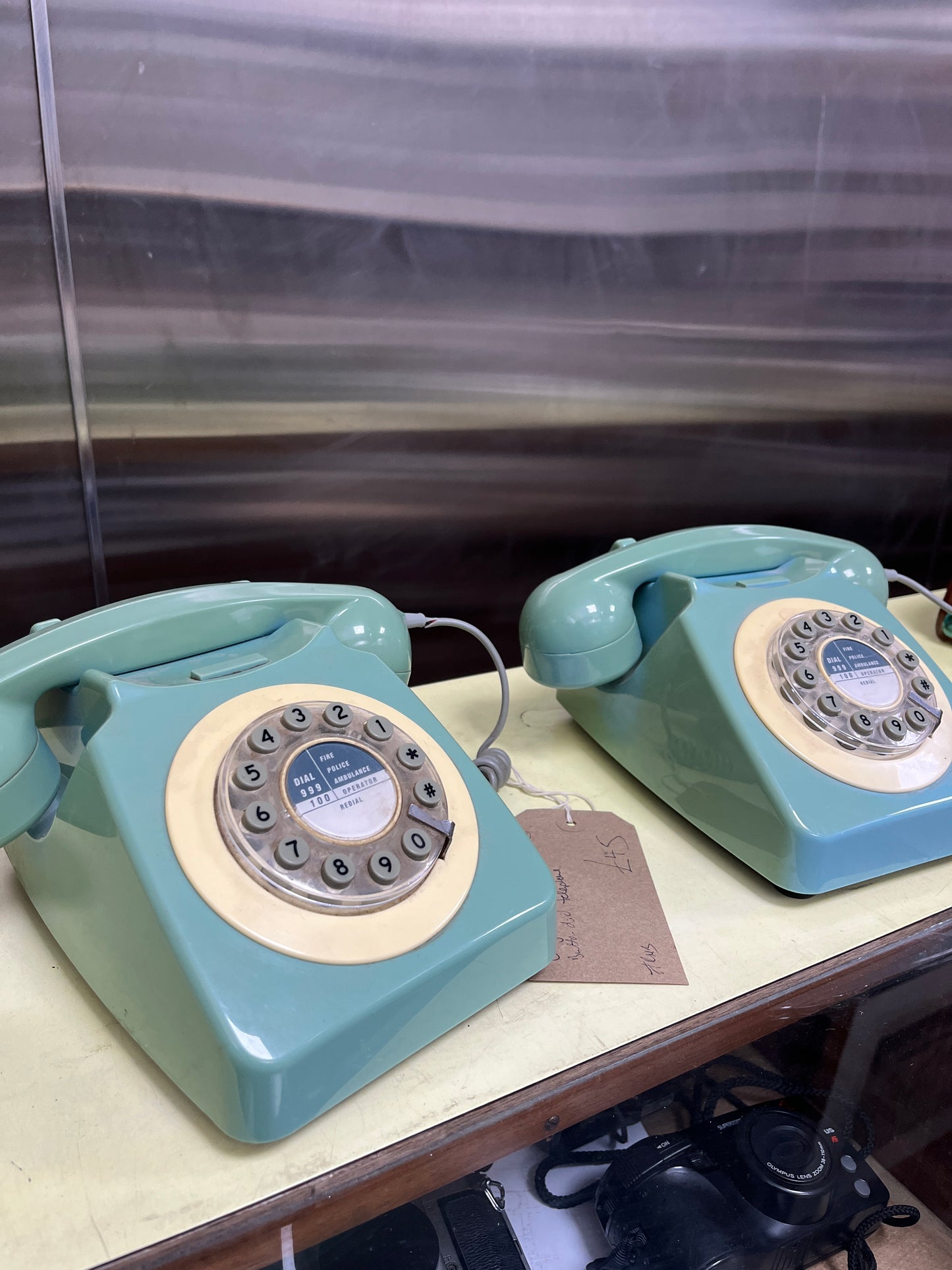 Original Powder Blue Corded Button Dial Telephone