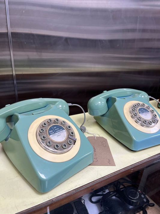 Original Powder Blue Corded Button Dial Telephone
