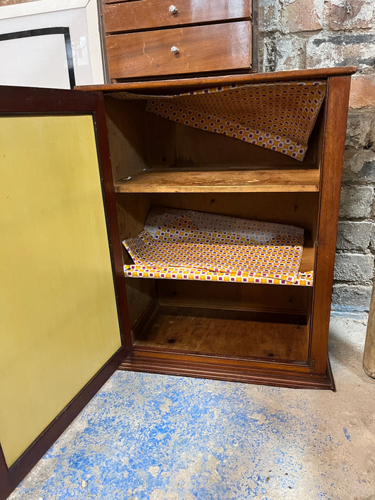 Vintage Wooden Cupboard with Yellow Panels