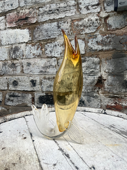 Amber Art Glass Fish Stem Vase