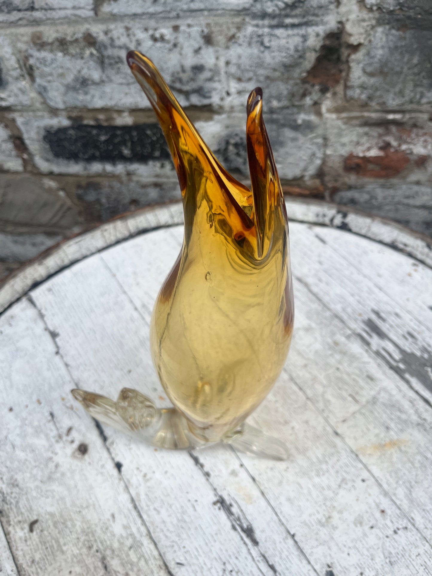 Amber Art Glass Fish Stem Vase