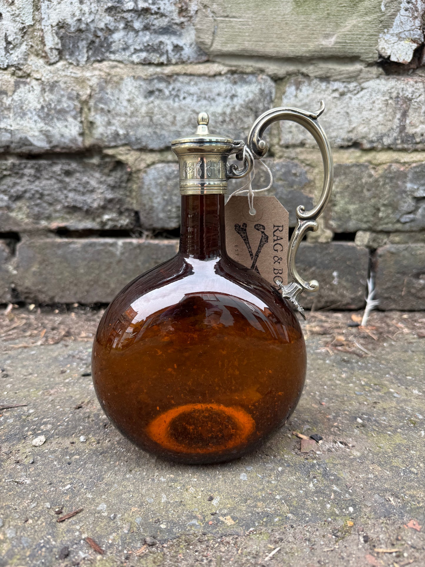 Silver Adorned Amber Flask 'Flagon'