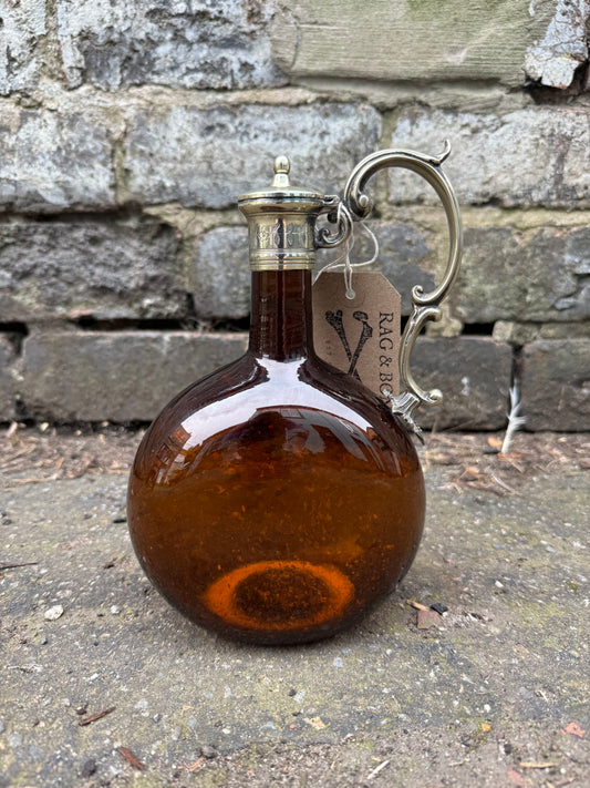 Silver Adorned Amber Flask 'Flagon'