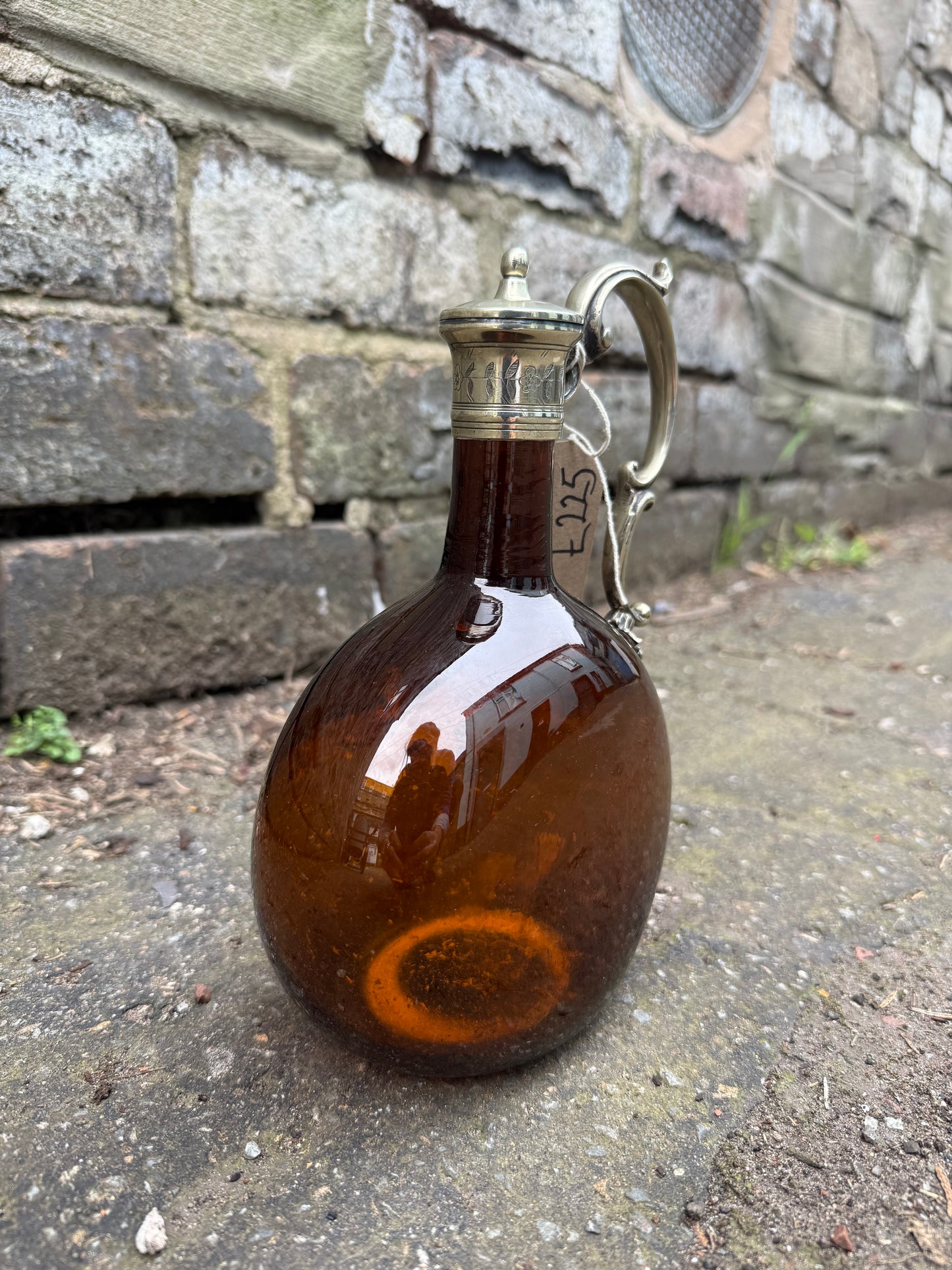 Silver Adorned Amber Flask 'Flagon'