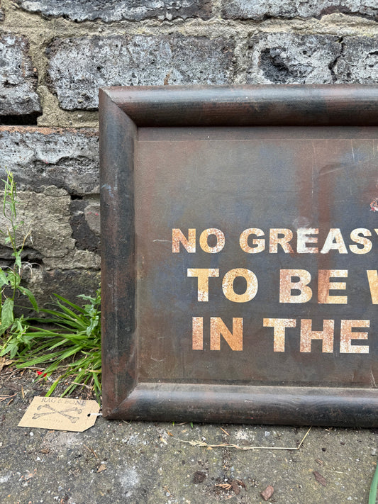 'No Greasy Overalls' Sign from Film/TV Set