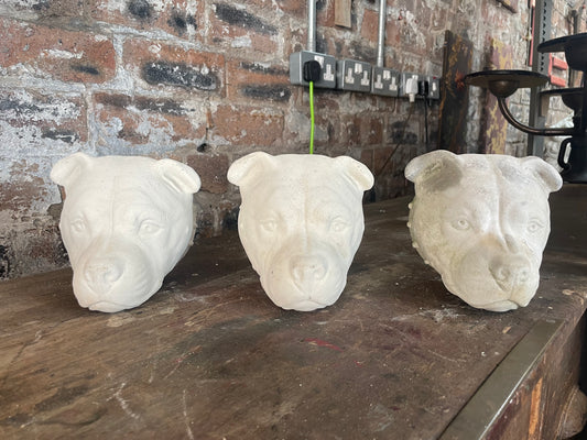 Hand cast Lime Concrete Dogheads